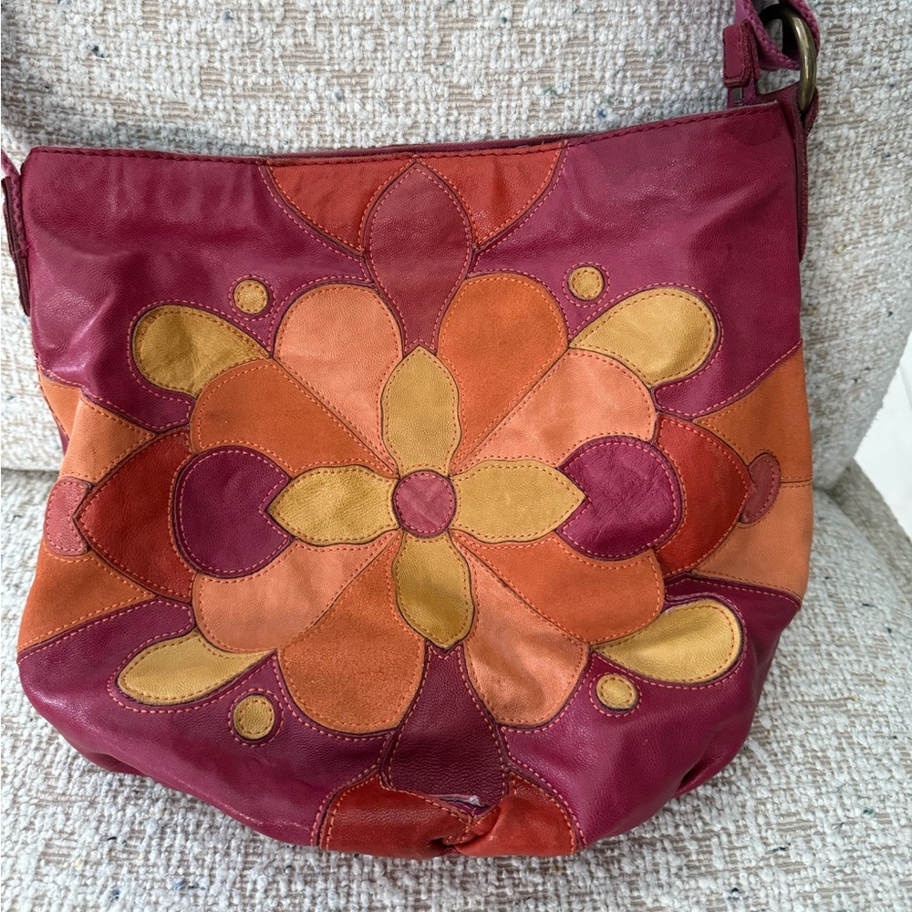 Lucky Brand Leather Crossbody Bag – Boho Floral Patchwork